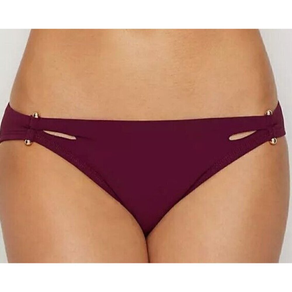 New Robin Piccone Luca Cut Out Bikini Bottom Womens XS Rubine Wine Swim